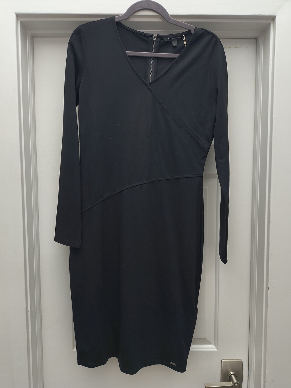 Armani Exchange Black Long-Sleeve V-Neck Sheath Dress